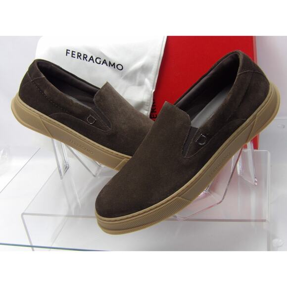 NIB FERRAGAMO CAMERON BROWN SUEDE GANCINI LOGO LOAFERS 11.5 ITALY main image 11